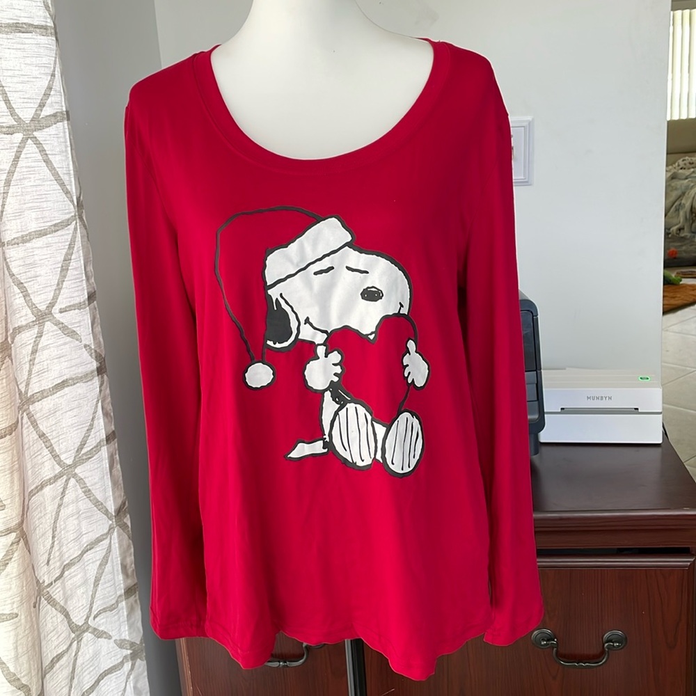 Munki Munki Peanuts Snoopy Christmas Pajama Top size Large